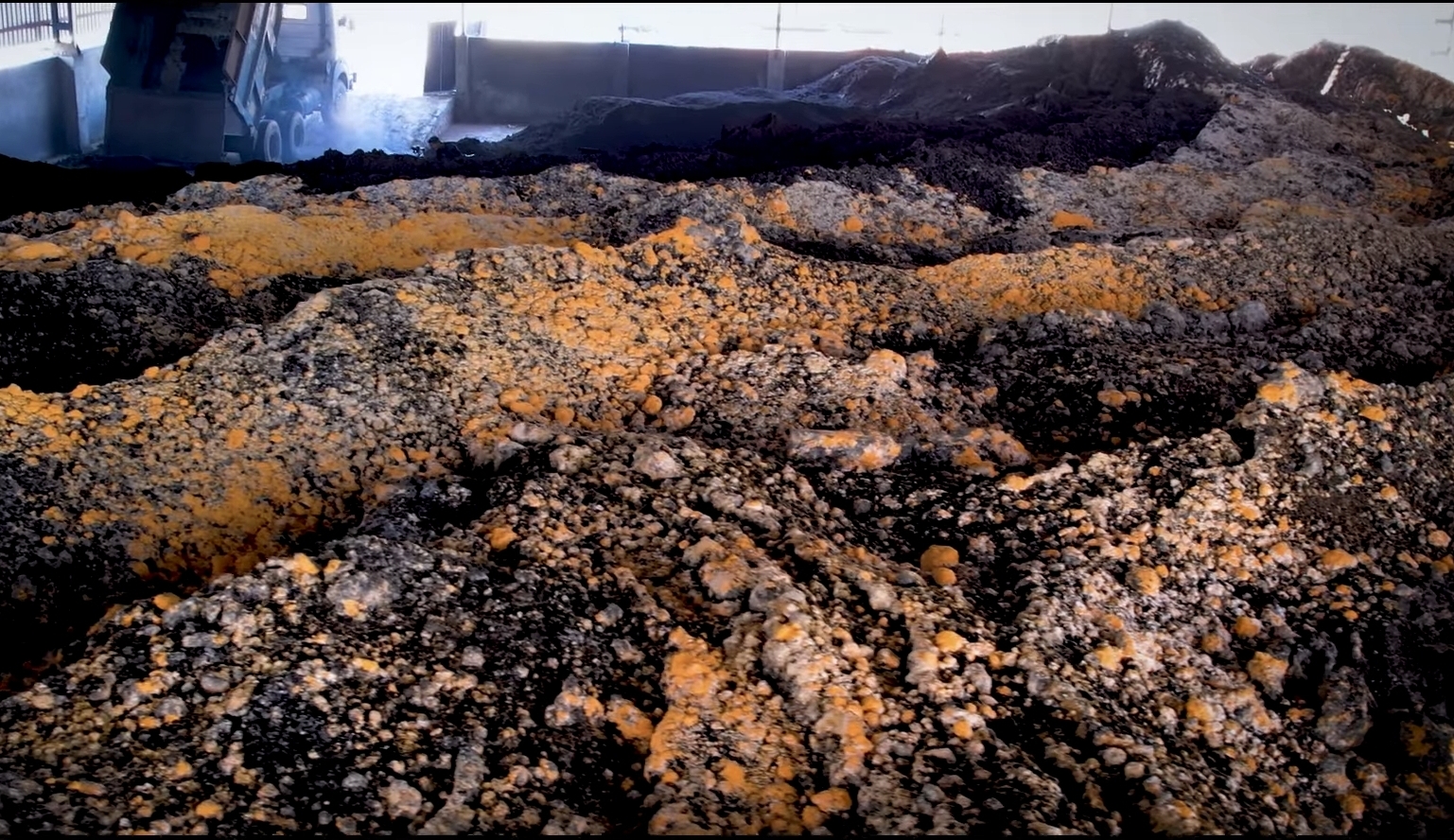 Pressmud (mali) feedstock stored under cover at the Radha Raman facility